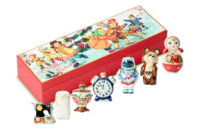 Набор елочных игрушек Лефортовский фарфор СССР 6 шт, фарфор, в коробке с музыкой, п/к