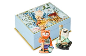 Набор елочных игрушек Лефортовский фарфор Охота-Рыбалка 2 шт, фарфор, в коробке с музыкой, п/к