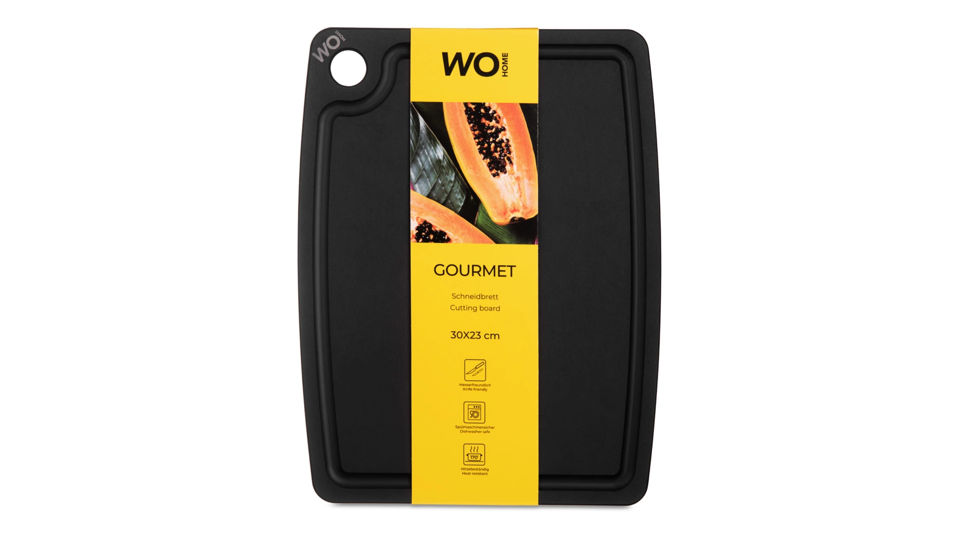 Доска разделочная с желобом WO HOME Gourmet 30x23 см, древесный композит, черная