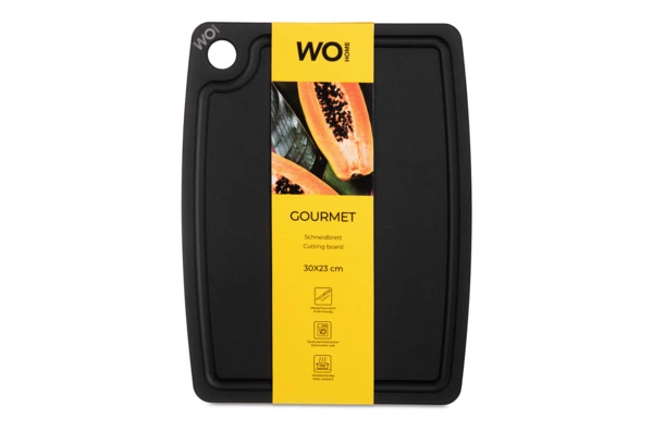 Доска разделочная с желобом WO HOME Gourmet 30x23 см, древесный композит, черная