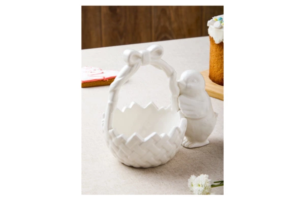 Корзинка для конфет Decor de table Цыпленок 14х15,4 см, керамика, белая