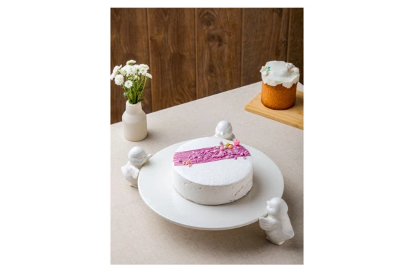 Блюдо для торта круглое Decor de table Цыплята 31 см, керамика, белое