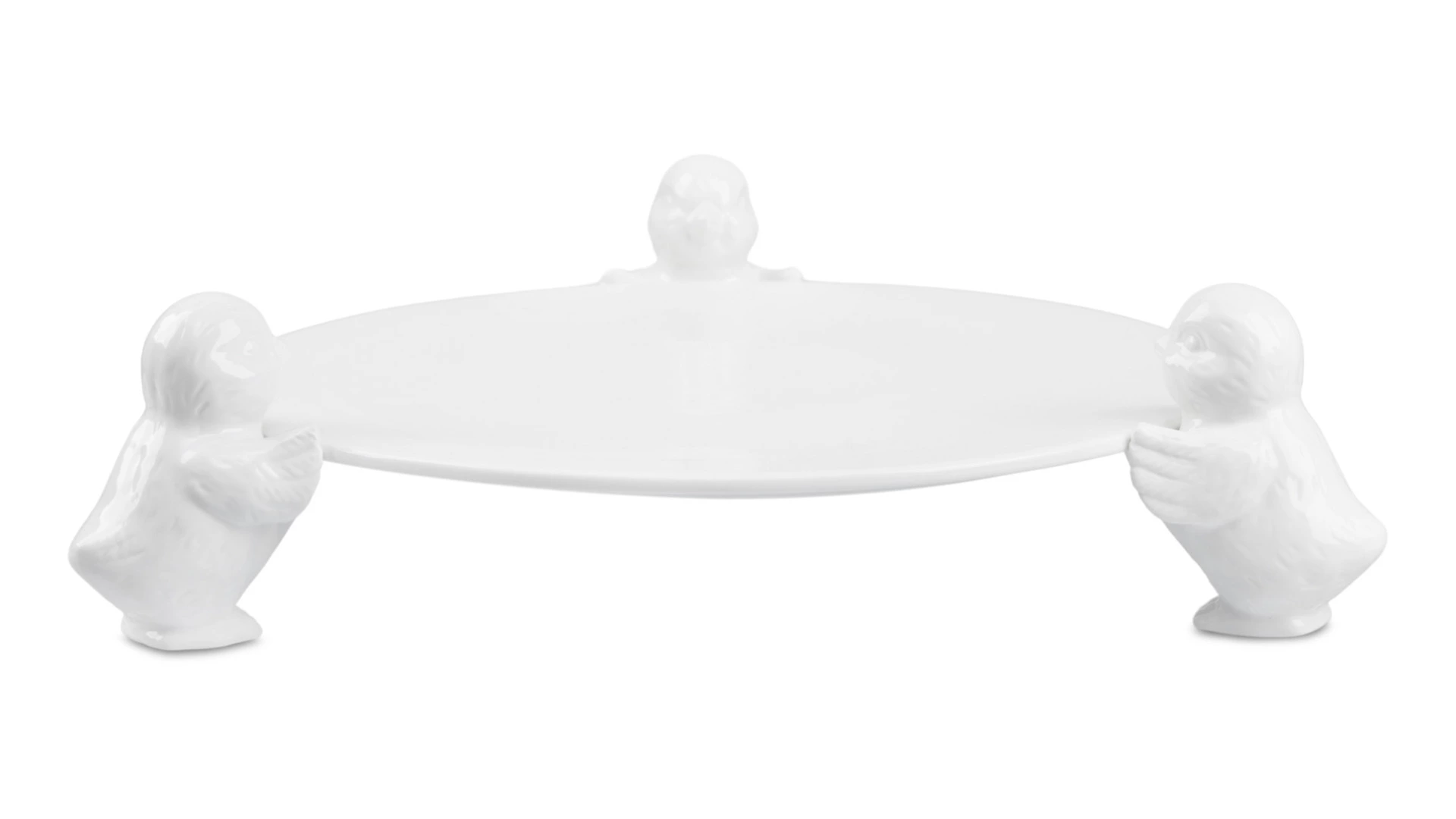Блюдо для торта круглое Decor de table Цыплята 31 см, керамика, белое