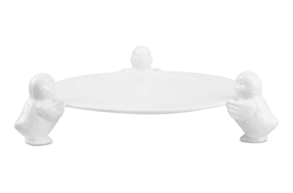Блюдо для торта круглое Decor de table Цыплята 31 см, керамика, белое