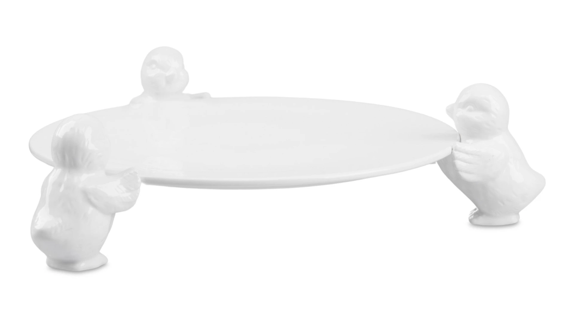Блюдо для торта круглое Decor de table Цыплята 31 см, керамика, белое