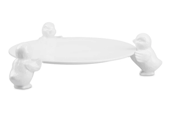 Блюдо для торта круглое Decor de table Цыплята 31 см, керамика, белое