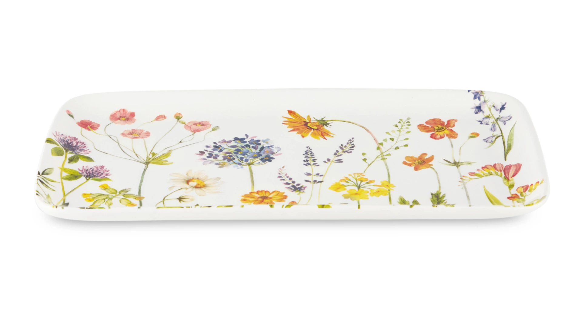Блюдо прямоугольное Decor de table Полевые цветы 36,7х21 см, керамика, белое