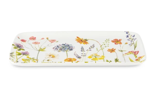 Блюдо прямоугольное Decor de table Полевые цветы 36,7х21 см, керамика, белое
