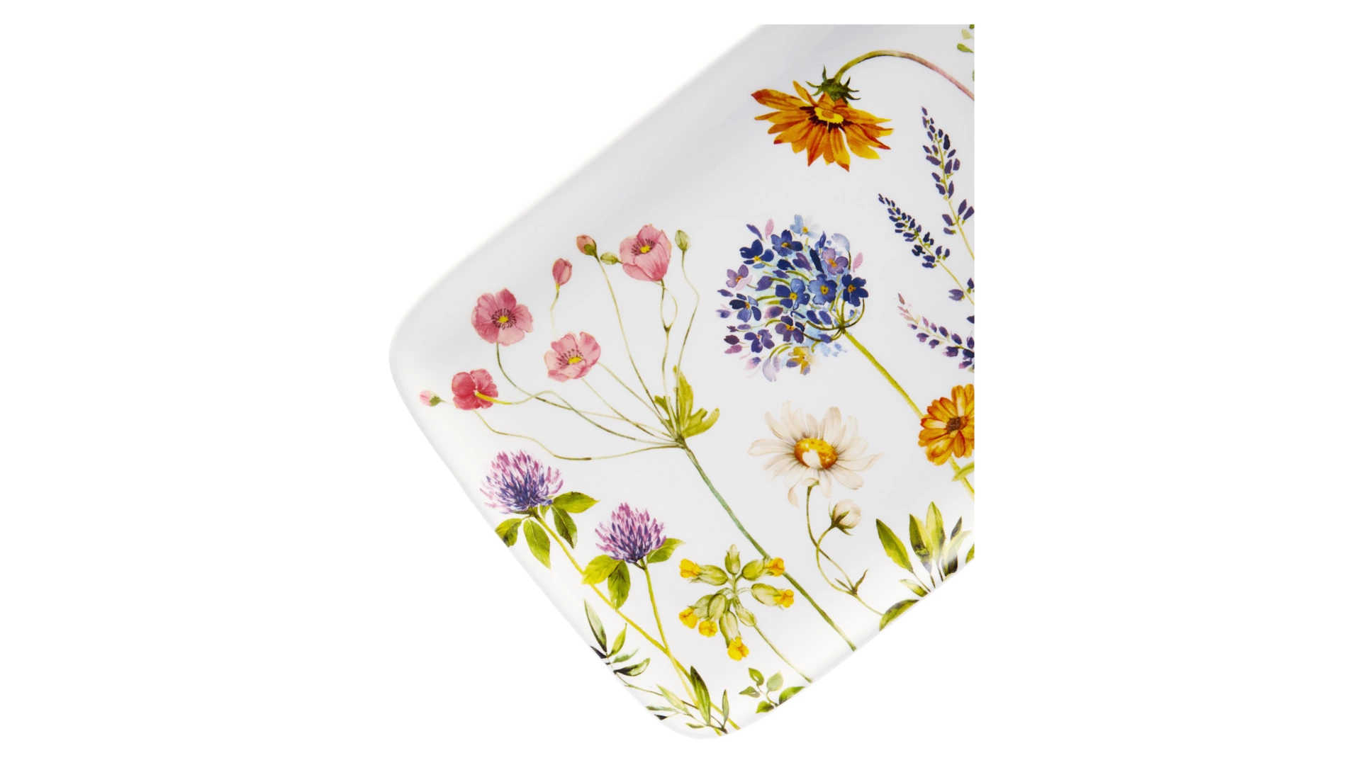 Блюдо прямоугольное Decor de table Полевые цветы 36,7х21 см, керамика, белое