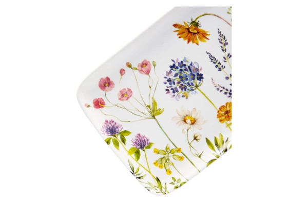 Блюдо прямоугольное Decor de table Полевые цветы 36,7х21 см, керамика, белое