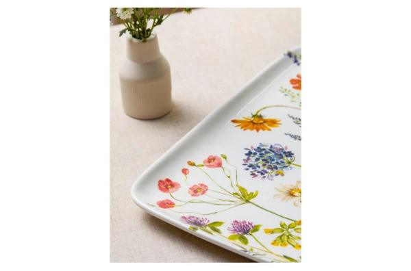 Блюдо прямоугольное Decor de table Полевые цветы 36,7х21 см, керамика, белое