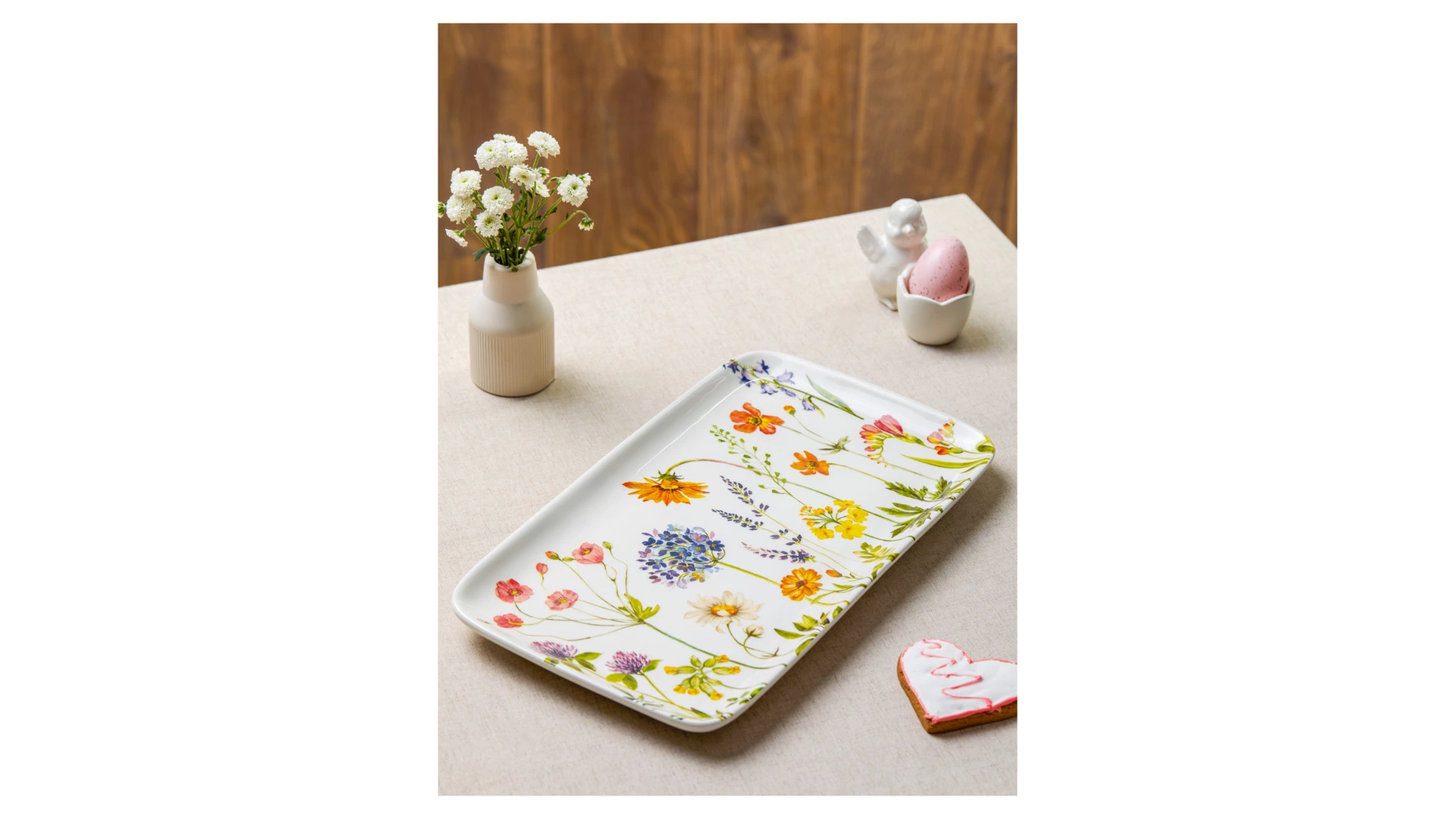 Блюдо прямоугольное Decor de table Полевые цветы 36,7х21 см, керамика, белое