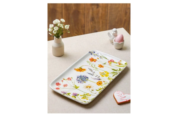 Блюдо прямоугольное Decor de table Полевые цветы 36,7х21 см, керамика, белое