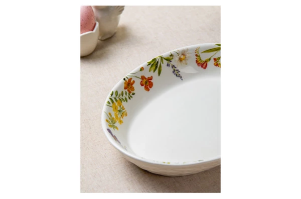Блюдо для фруктов овальное Decor de table Полевые цветы 19,7х25,6 см, керамика, белое