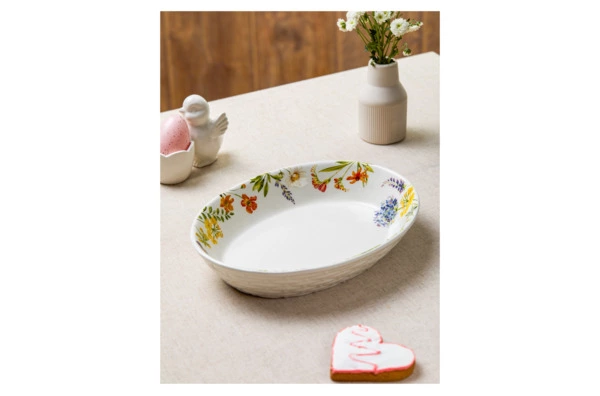 Блюдо для фруктов овальное Decor de table Полевые цветы 19,7х25,6 см, керамика, белое
