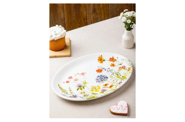 Блюдо овальное Decor de table Полевые цветы 39,7х29 см, керамика, белое