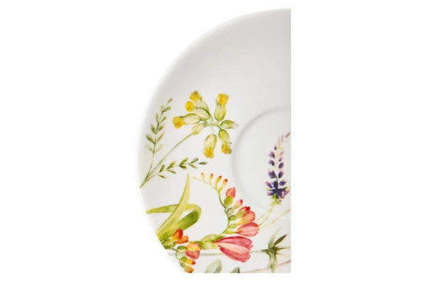 Чашка чайная с блюдцем Decor de table Полевые цветы 320 мл, керамика, белая
