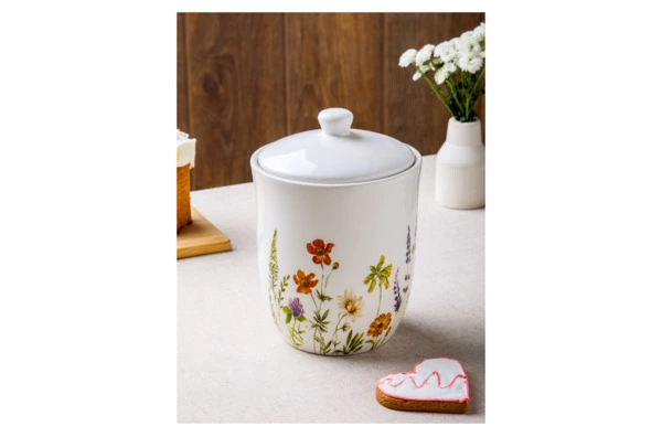 Банка для хранения Decor de table Полевые цветы 1,6 л, 14х20,5 см, керамика, белый