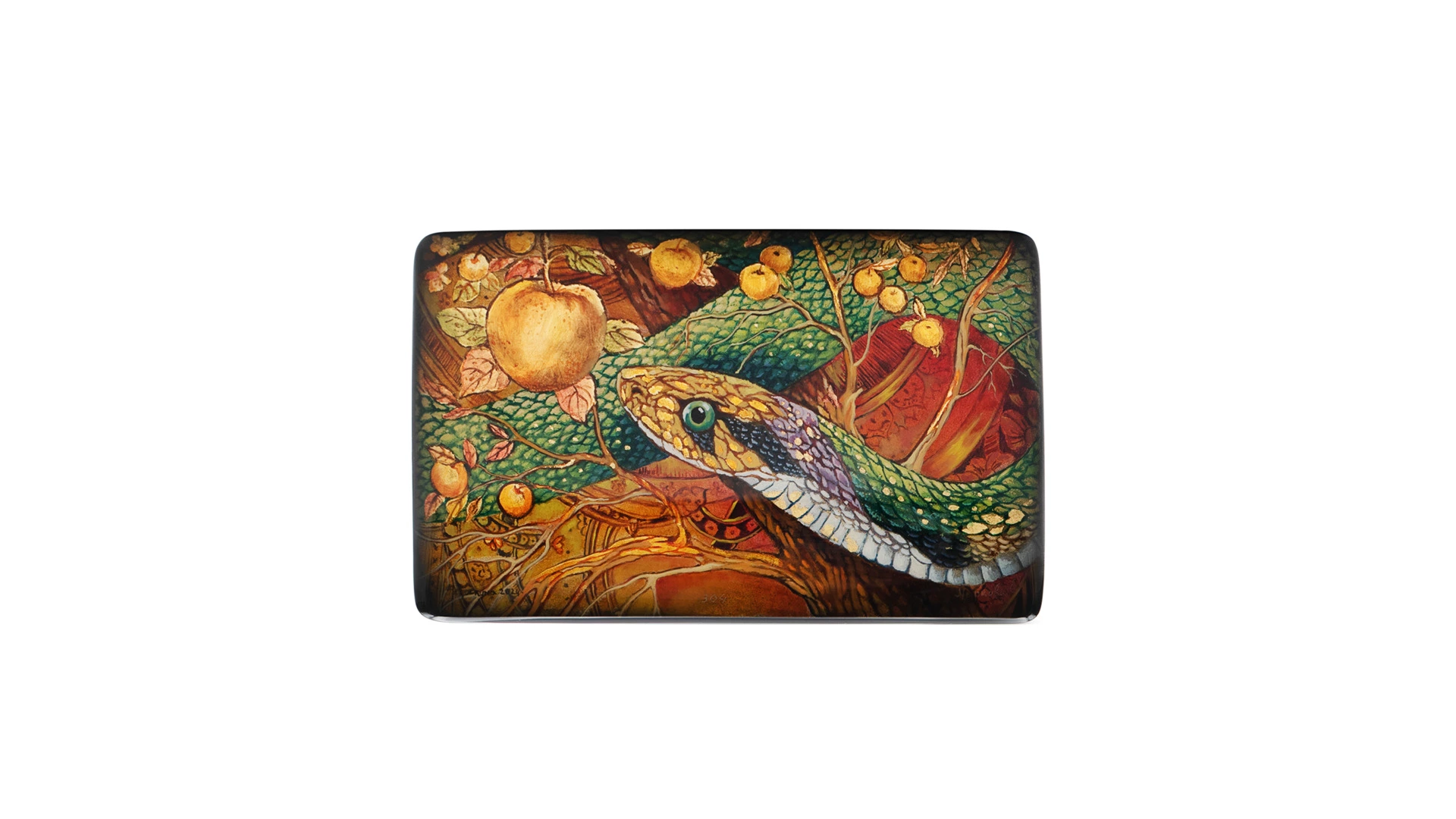 Шкатулка Федоскино Древесная змея 10х6х4 см, папье-маше