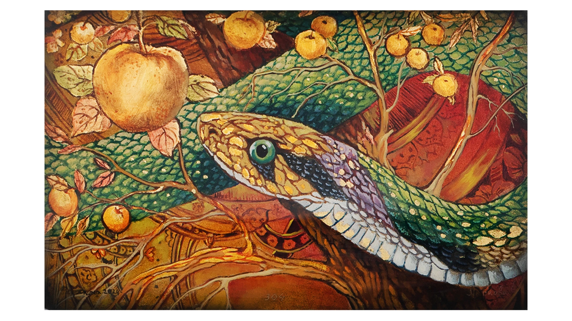 Шкатулка Федоскино Древесная змея 10х6х4 см, папье-маше