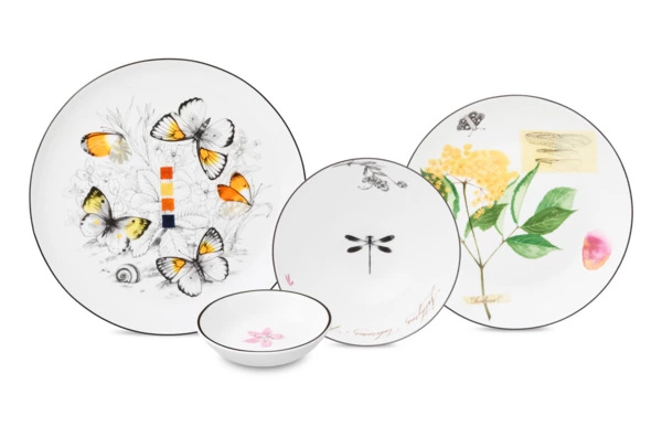 Сервиз столовый Shirokov Скетчбук Бабочки на 4 персоны, 16 предметов, фарфор костяной,  п/к