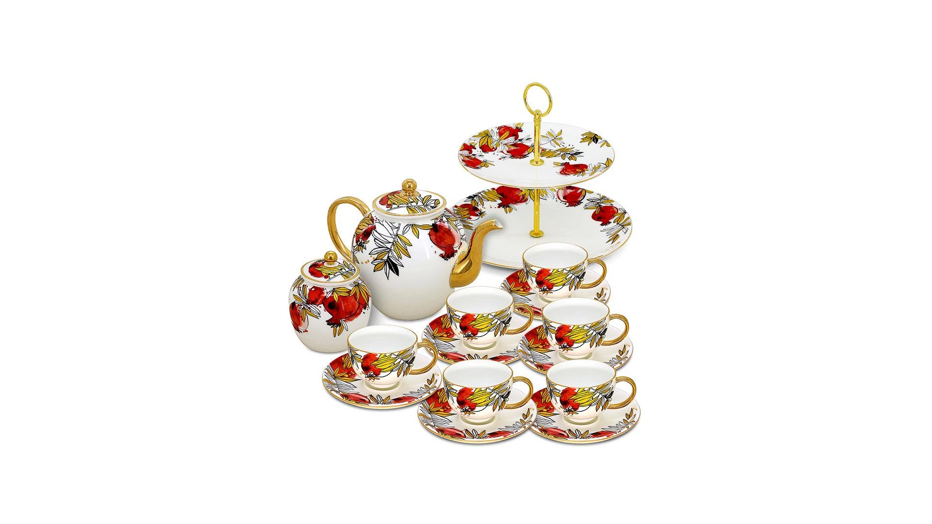 Сервиз чайный Empire Гранатовый сад на 6 персон 15 предметов, фарфор твердый