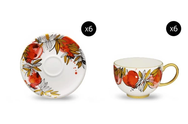 Сервиз чайный Empire Гранатовый сад на 6 персон 15 предметов, фарфор твердый
