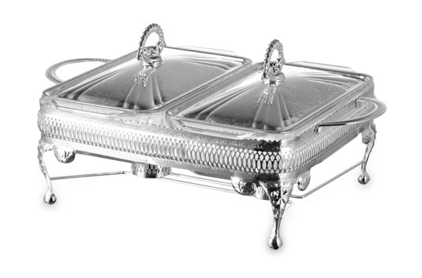 Мармит для двух блюд с крышками Queen Anne 41х28х19 см, сталь, стекло, посеребрение