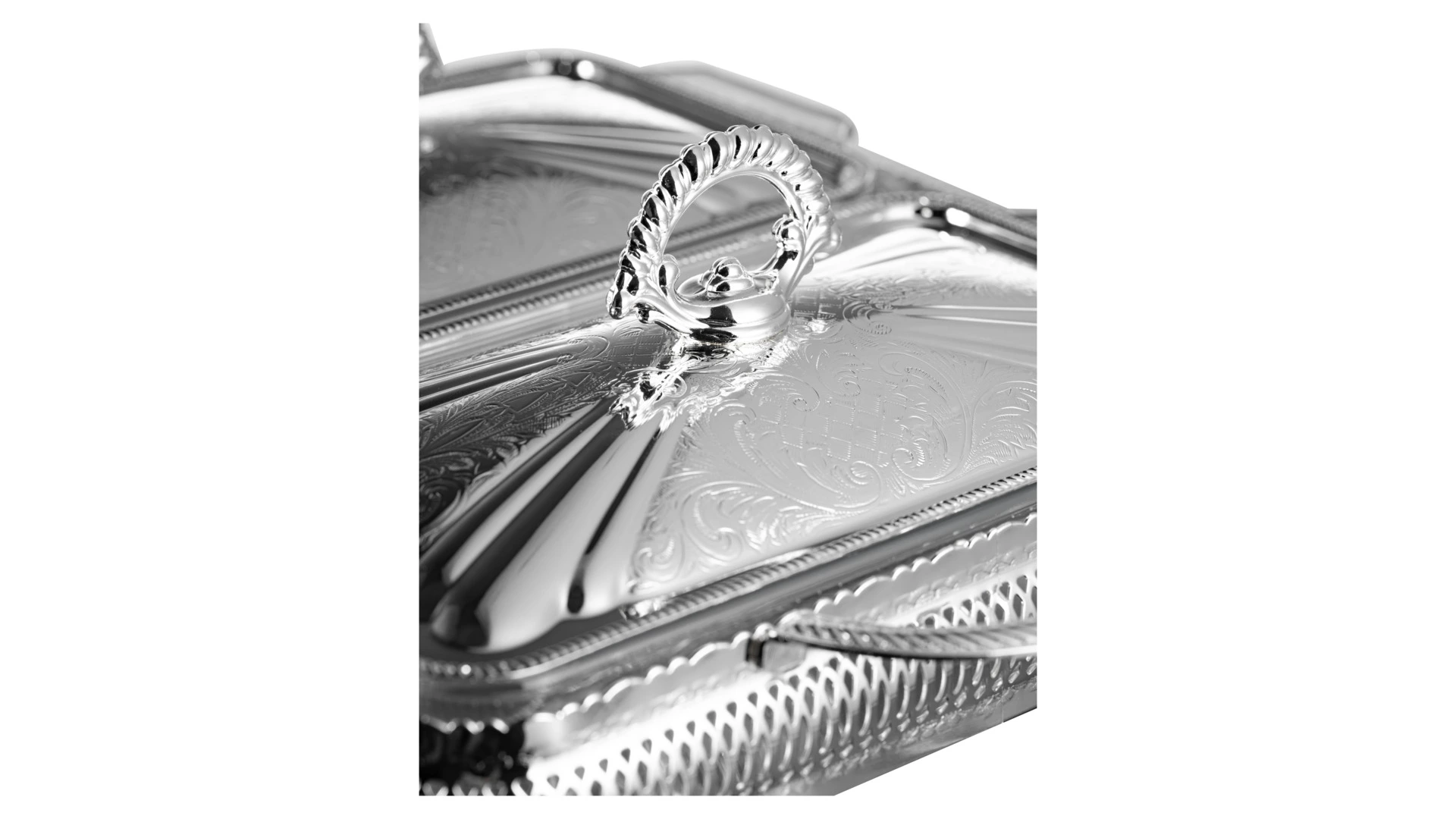 Мармит для двух блюд с крышками Queen Anne 41х28х19 см, сталь, стекло, посеребрение