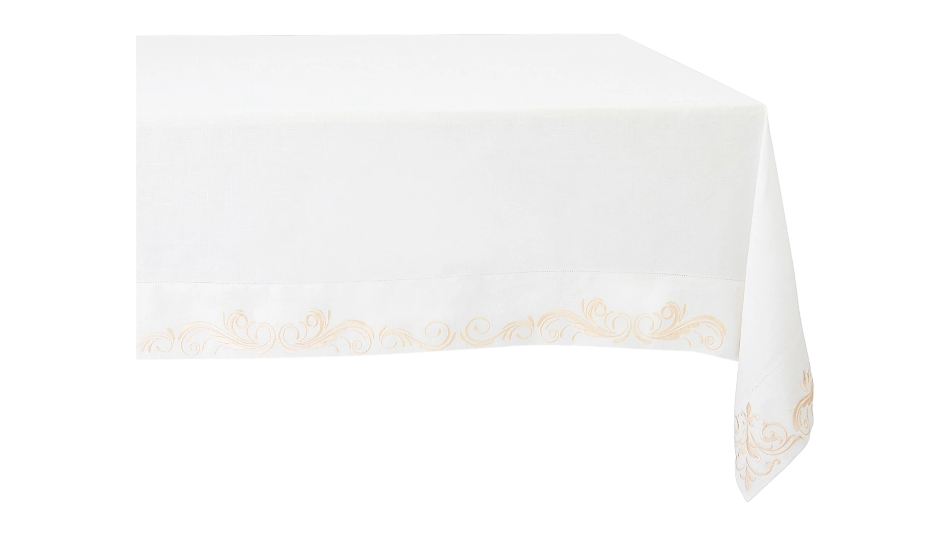 Скатерть прямоугольная вышивка экрю Amitile Версаль 170х375 см, лен, п/к