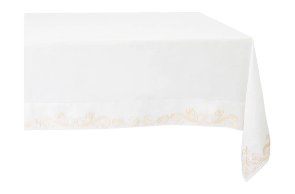 Скатерть прямоугольная вышивка экрю Amitile Версаль 170х375 см, лен, п/к