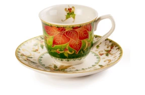 Чашка чайная с блюдцем Lamart Palais Royal Рождественская звезда 250 мл, фарфор
