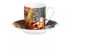 Чашка кофейная с блюдцем Lamart Noel Сюрприз Подарки Санты, фарфор