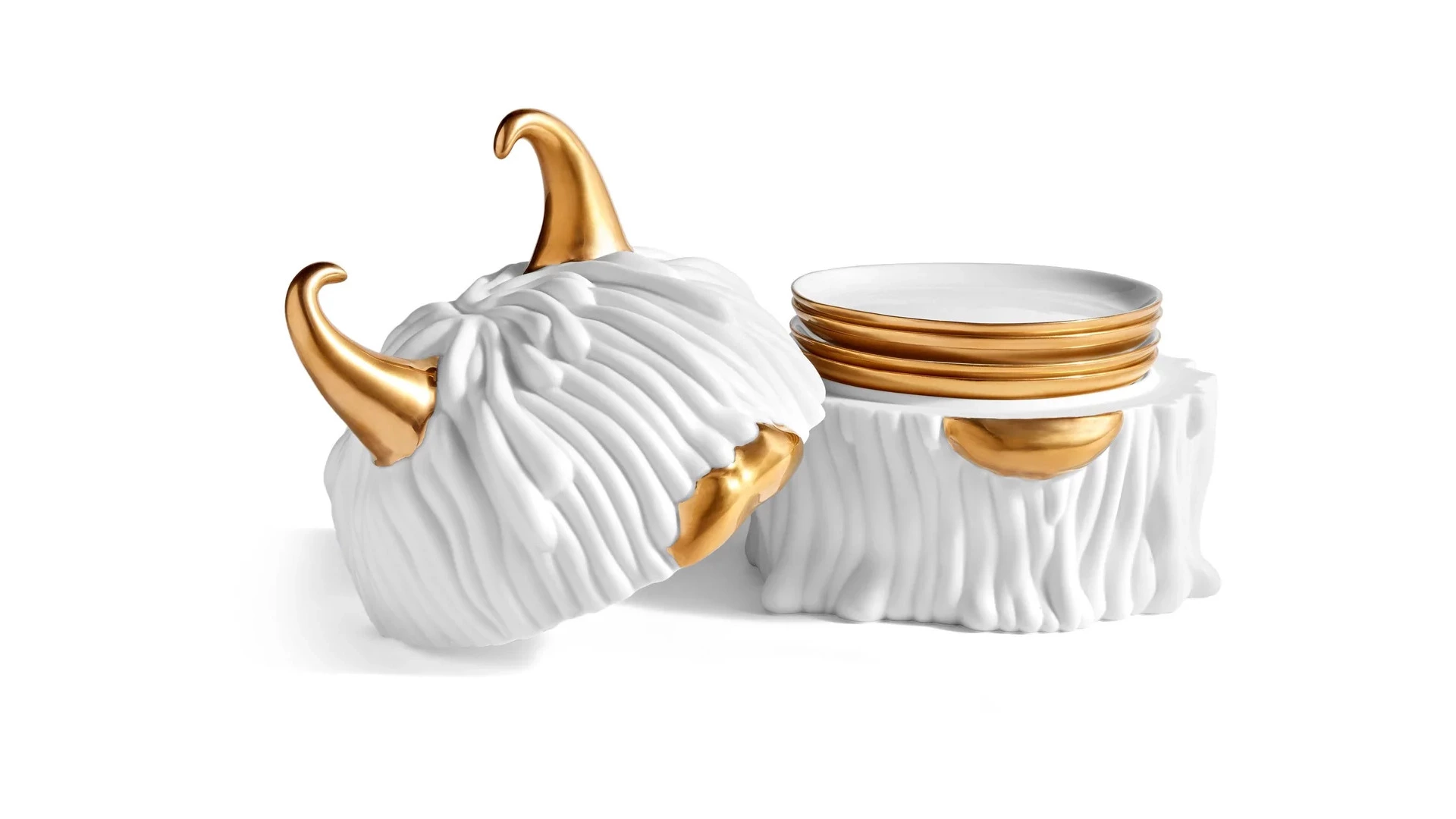 Набор тарелок в подставке с крышкой L’Objet Хаас 11 см, 5 предметов, белый, фарфор, п/к