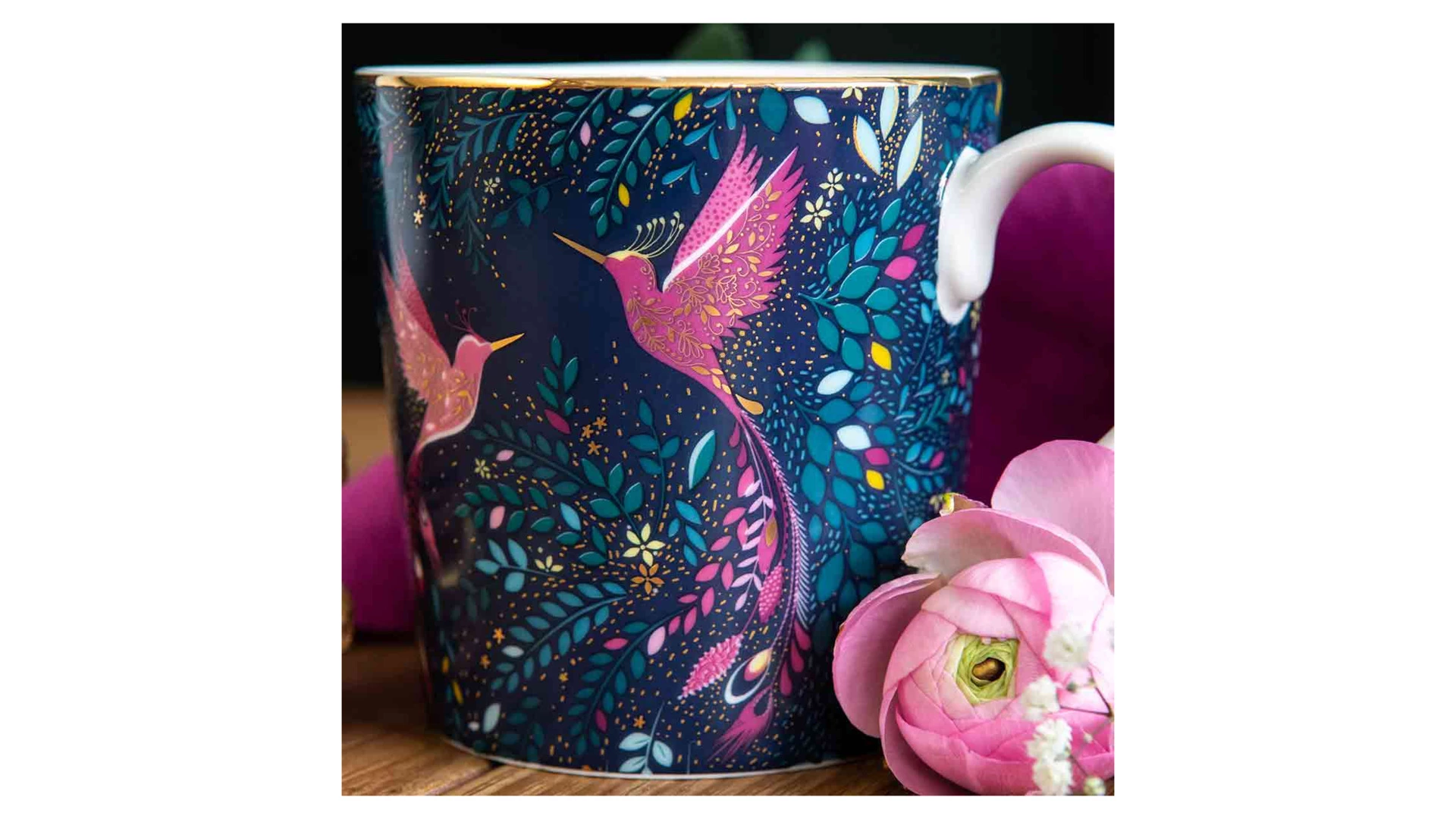 Кружка Portmeirion Сара Миллер Райская птичка-колибри 340 мл, фарфор, темно-синяя