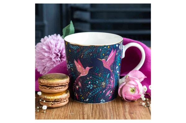 Кружка Portmeirion Сара Миллер Райская птичка-колибри 340 мл, фарфор, темно-синяя