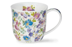 Кружка Dunoon Прекрасные цветы Камбрей 450 мл, голубая, 22 карата золото, фарфор костяной