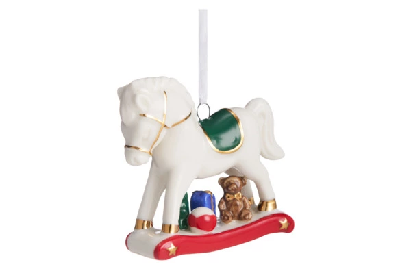 Елочное украшение Decor de table Лошадка, зеленое седло 9х3х8 см, фарфор