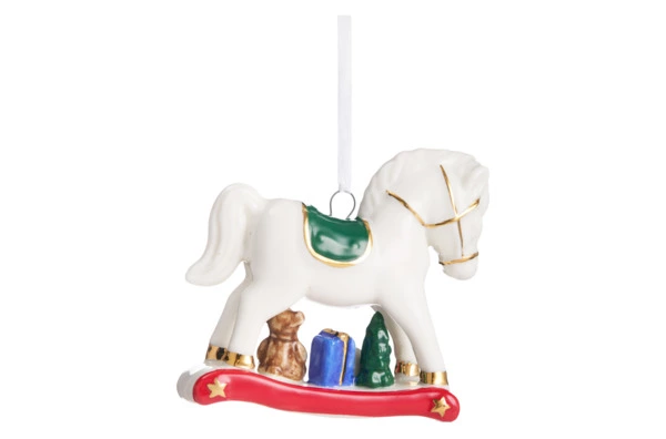 Елочное украшение Decor de table Лошадка, зеленое седло 9х3х8 см, фарфор