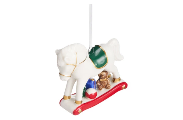 Елочное украшение Decor de table Лошадка, зеленое седло 9х3х8 см, фарфор