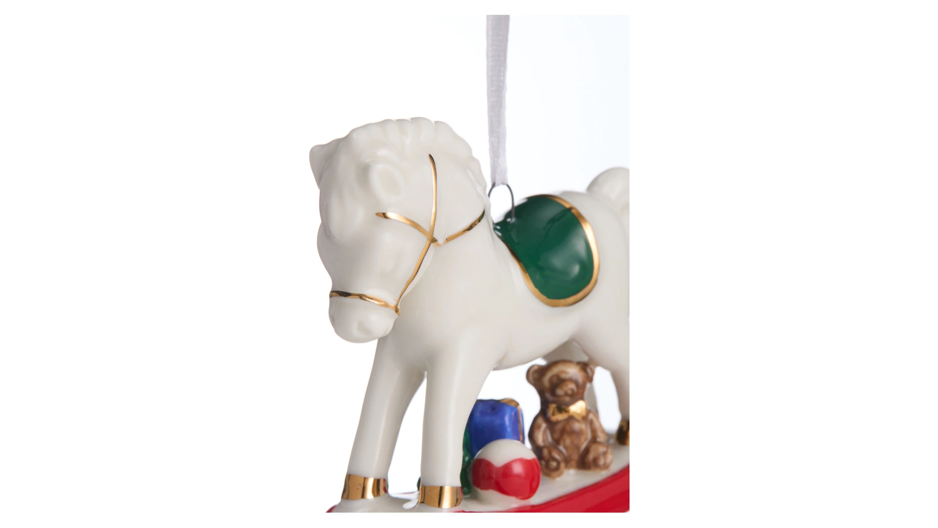 Елочное украшение Decor de table Лошадка, зеленое седло 9х3х8 см, фарфор