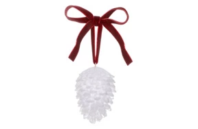 Елочное украшение Shirokov Шишка 8 см, белое, хрустальное тесто, бордовая лента, п/к