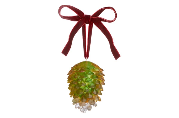 Украшение Shirokov Шишка 8 см, янтарно-зеленое, хрустальное тесто, бордовая лента, п/к