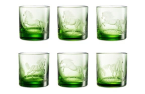 Набор стаканов для виски в футляре ГХЗ Лошади 350 мл, 6 шт, хрусталь, болотный