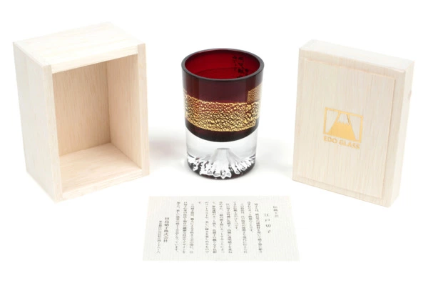 Рюмка Tajima Glass Фудзи с позолотой 85 мл, стекло, медно-красная, деревянная коробка