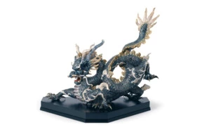 Скульптура Lladro Великий дракон 53х70 см, золото-синий вариант, фарфор