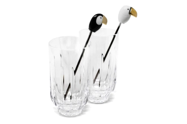 Набор высоких бокалов Lladro Тукан с ложками. Золотой люстр 20 см