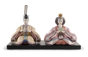 Фигурка Lladro Император и императрица Хина 22х41 см, бежево-розовая версия