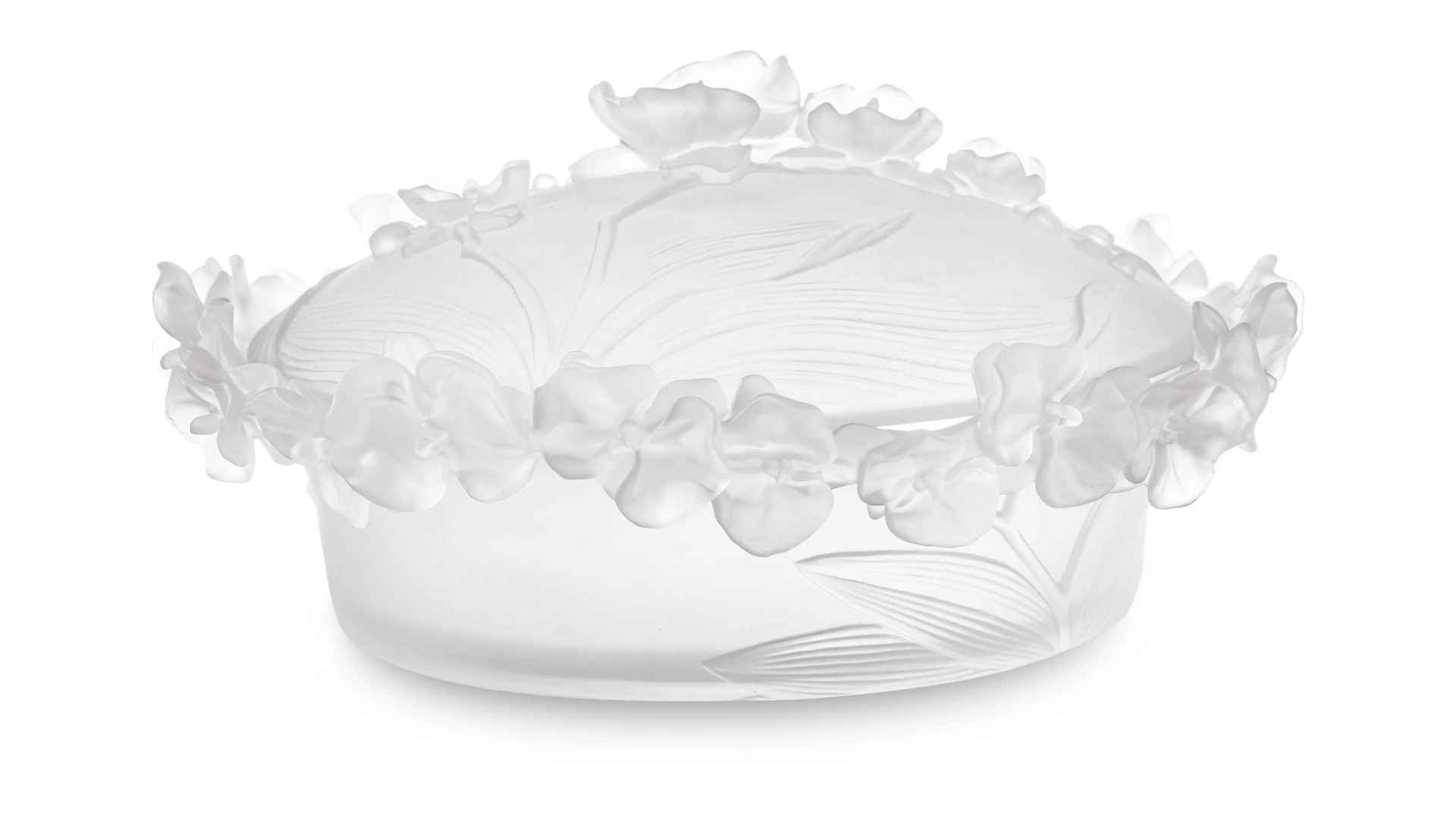 Конфетница с крышкой Decor de Table Pate de Verre Cristal Орхидея 28 см, хрусталь, белая, п/к