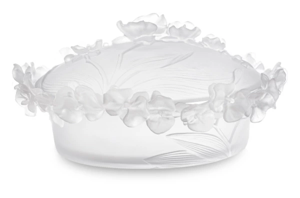 Конфетница с крышкой Decor de Table Pate de Verre Cristal Орхидея 28 см, хрусталь, белая, п/к